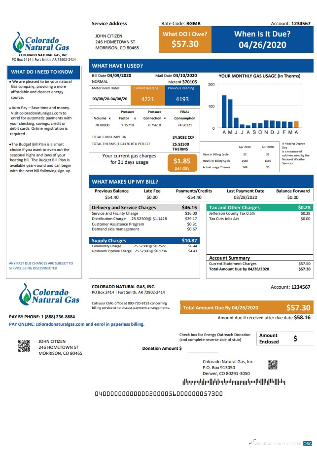 download download USA Colorado Natural Gas utility bill template in Word and PDF format PDF template PDF template